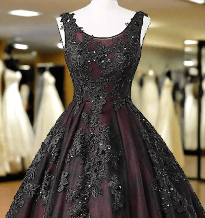 Burgundy Purple & Black Gothic Wedding Dress Ball Gown with Corset Back - Lumina Brides