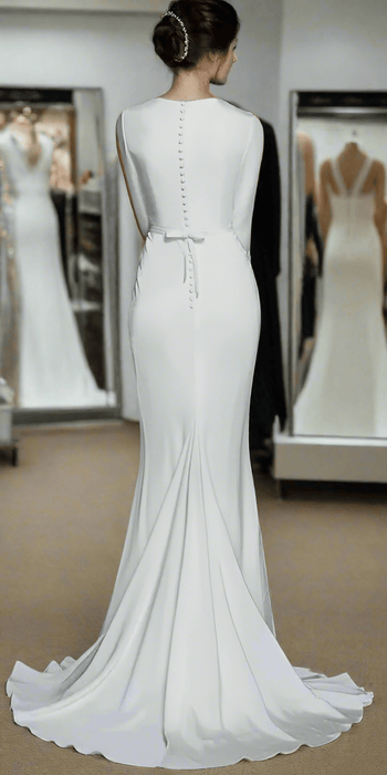 Casual Modest Stretch Satin High Neck Wedding or Ceremony Dress - Lumina Brides