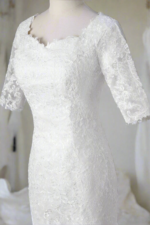 Classic Crystal Lace Mermaid Style Modest Wedding Dress - Lumina Brides