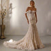 Elegant Dark Ivory Mermaid Wedding Dress with 3D Flowers - Lumina Brides