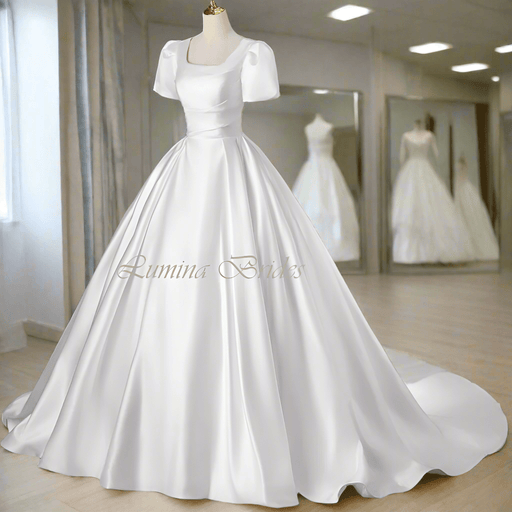 Elegant Ivory or White Duchesse Satin Ball Gown Wedding Dress - Lumina Brides