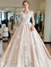 Gorgeous Champagne & Ivory Satin Ball Gown Wedding Dress - Lumina Brides