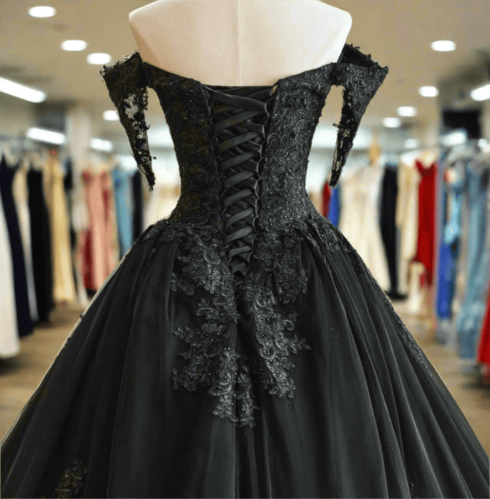 Gorgeous Gothic Ball Gown Black Wedding or Ceremony Dress - Lumina Brides