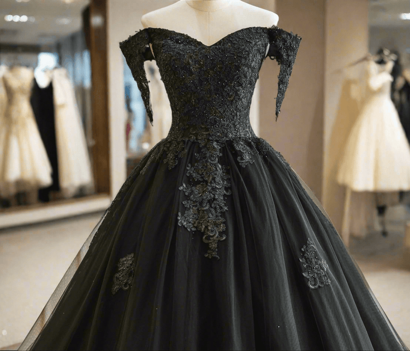 Gorgeous Gothic Ball Gown Black Wedding or Ceremony Dress - Lumina Brides