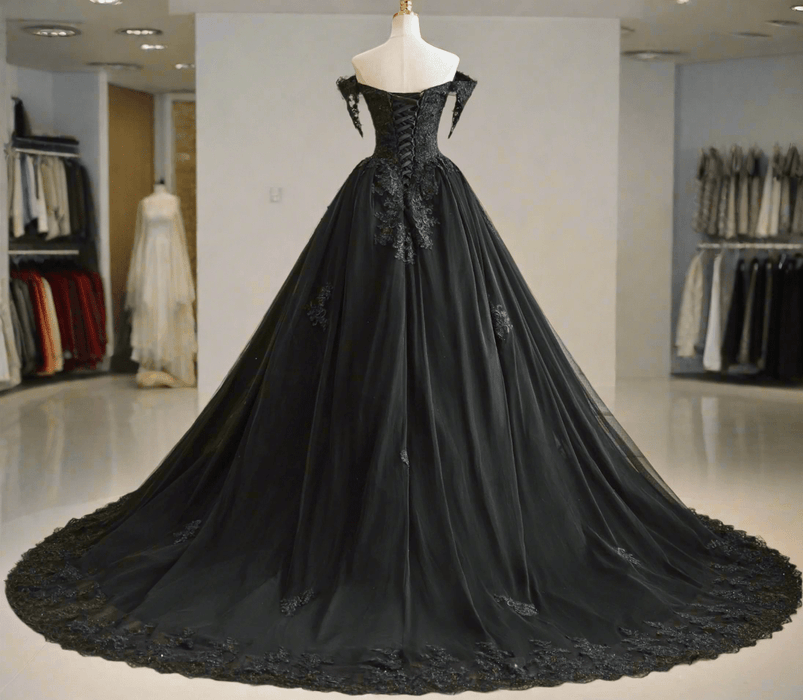 Gorgeous Gothic Ball Gown Black Wedding or Ceremony Dress - Lumina Brides