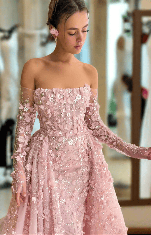 Gorgeous Pink Flower Wedding or Event Dress with Detachable Skirt - Lumina Brides