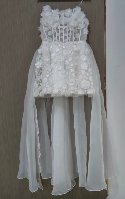 2 in 1 Mini Wedding Reception Dress with Flowers & Corset Back