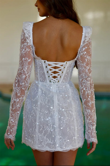 Sparkly Lace Short Mini Wedding Corset Reception Dress