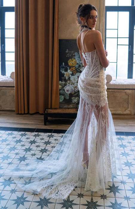 Unusual Mini Boho Short Wedding Dress Reception with Sheer Train