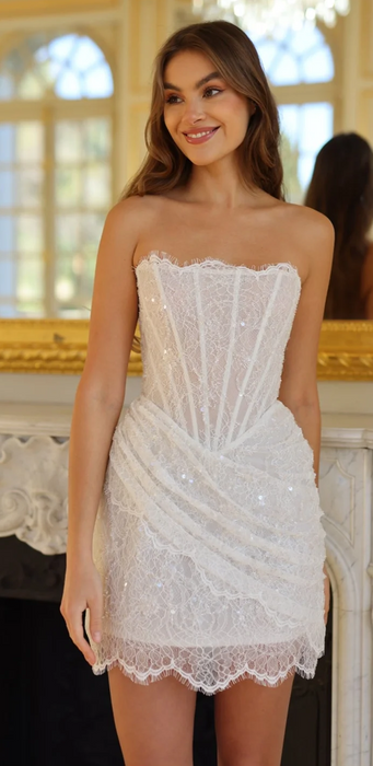 Short Mini Bodycon Wedding Reception Party Dress with Crystal Lace