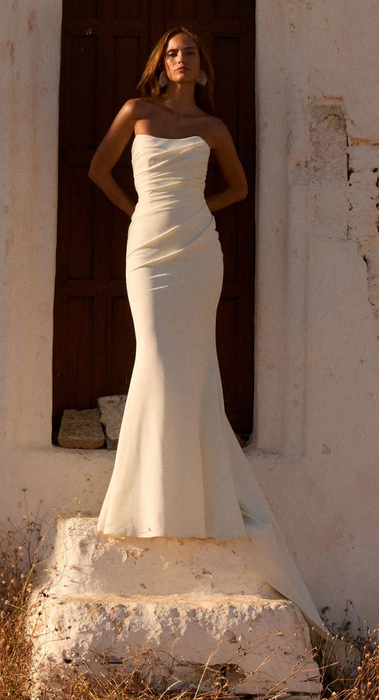Elegant Plain Stretch Satin Mermaid Wedding Dress with Button Back