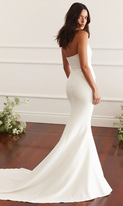 Elegant Plain Stretch Satin Mermaid Wedding Dress with Button Back