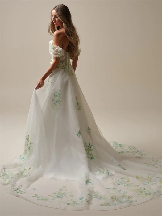 Pale Green & White Garden Boho Wedding or Ceremony Dress