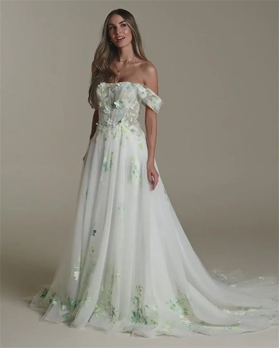 Pale Green & White Garden Boho Wedding or Ceremony Dress