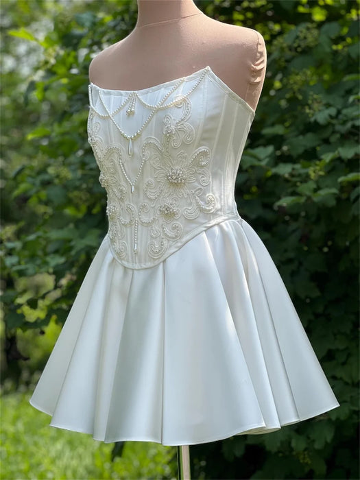 Deluxe Satin Mini Wedding or Sexy Reception Dress with Pearls