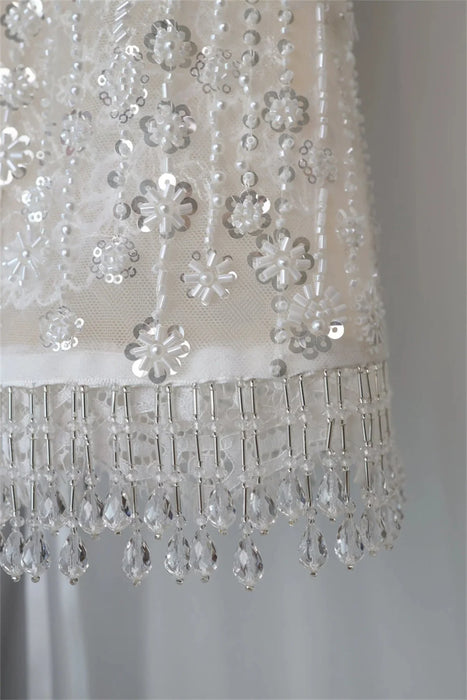 Beaded Lace White Sparkle Mini Wedding or Reception Dress