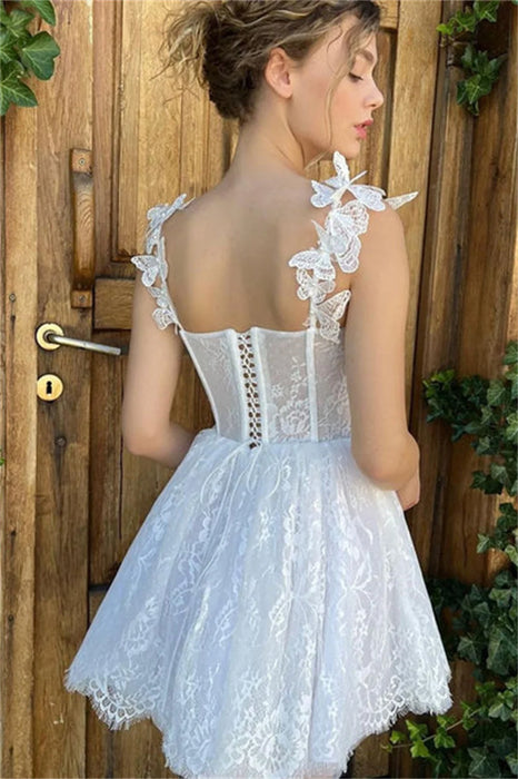 Pretty Short Wedding Reception Party Dress with 3D Flower Lace