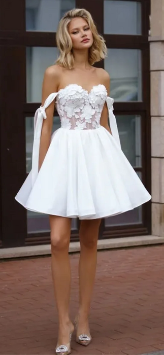 Off Shoulder Short Mini Wedding Reception or After Party Dress