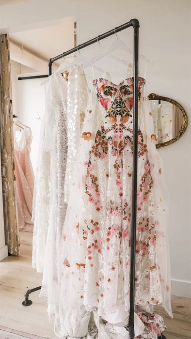 Pretty Casual Flower Boho Wedding or Ceremony Dress with Detachable Sleeves