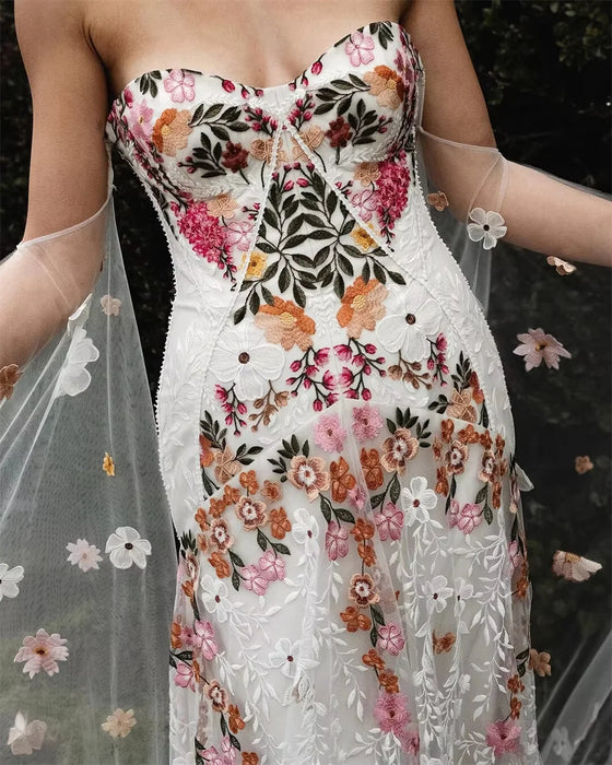 Pretty Casual Flower Boho Wedding or Ceremony Dress with Detachable Sleeves