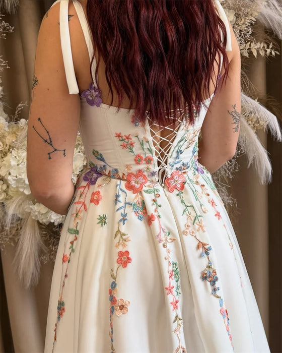 Feminine Flower Boho Wedding or Ceremony Dress with Bow Sleeves