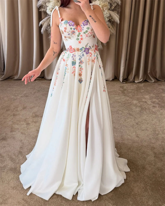 Feminine Flower Boho Wedding or Ceremony Dress with Bow Sleeves