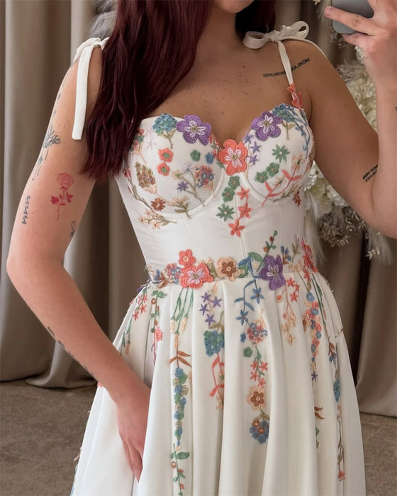 Feminine Flower Boho Wedding or Ceremony Dress with Bow Sleeves