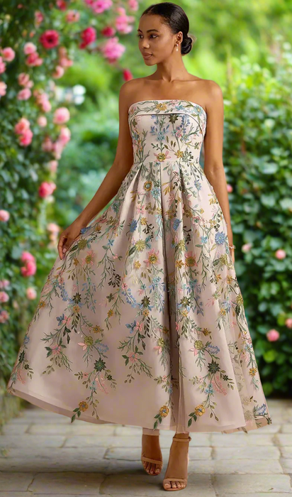 Embroidered Flower Boho 3/4 Length Casual Wedding or Ceremony Dress