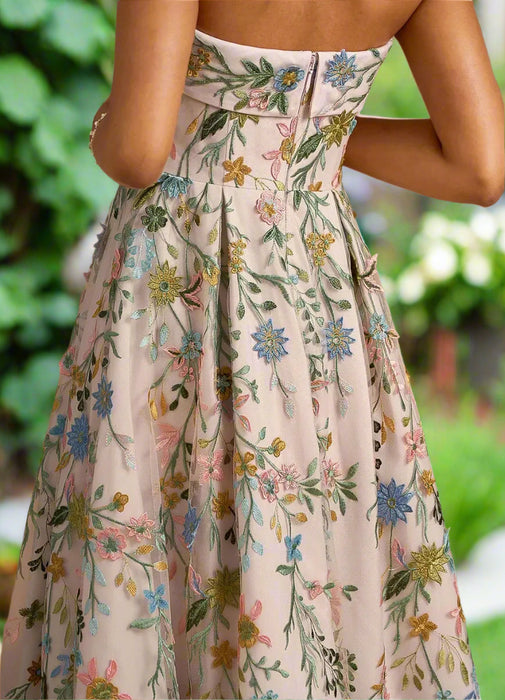 Embroidered Flower Boho 3/4 Length Casual Wedding or Ceremony Dress