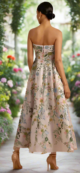 Embroidered Flower Boho 3/4 Length Casual Wedding or Ceremony Dress