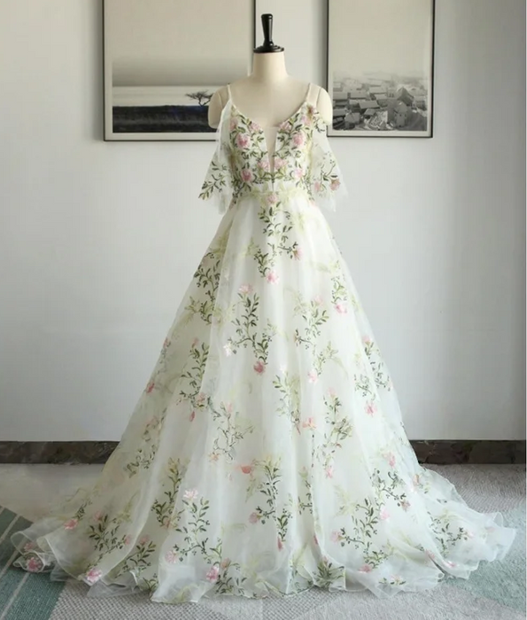 Chiffon Garden Flower Boho Wedding or Ceremony Dress
