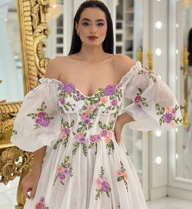 Beautiful Flower Boho Wedding or Ceremony Dress with Corset Back