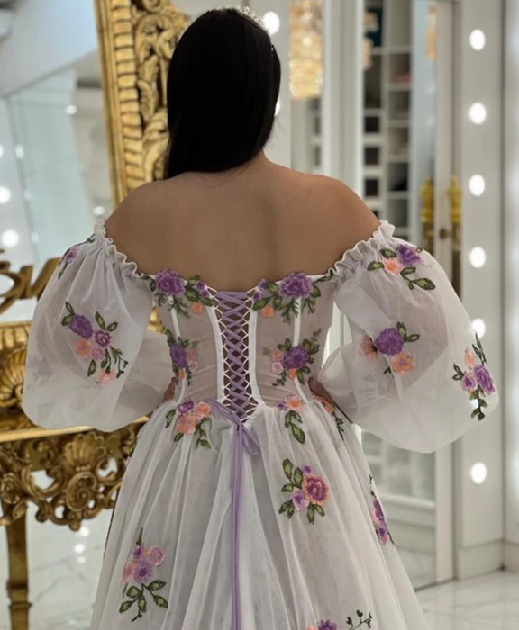 Beautiful Flower Boho Wedding or Ceremony Dress with Corset Back