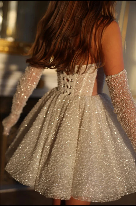 Sexy Sparkly Sequined Tulle Short Mini Wedding or Reception Dress