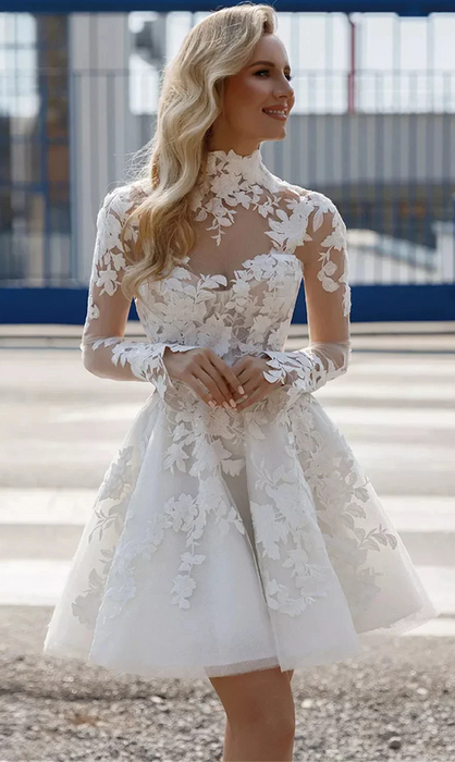 Deluxe Lace High Neck Short Mini Wedding or Reception Dress