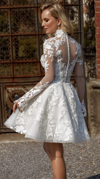 Deluxe Lace High Neck Short Mini Wedding or Reception Dress