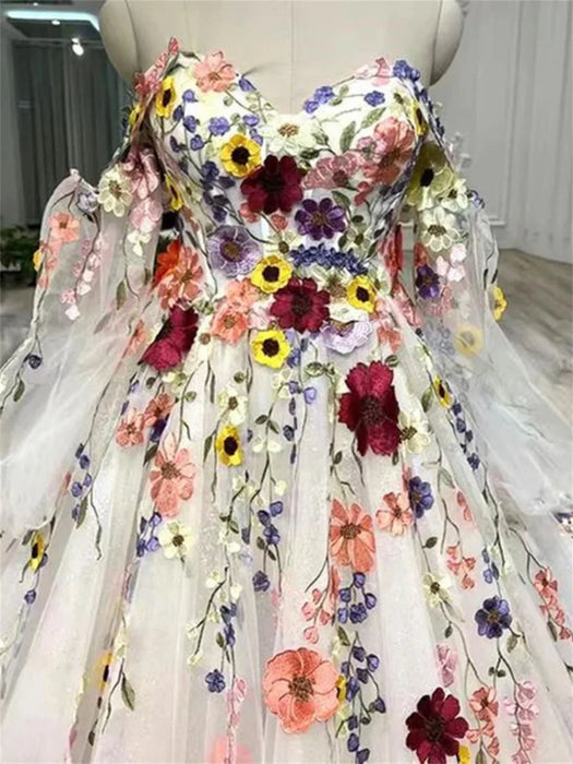 Dramatic 3DFlower Boho Wedding or Ceremony Ball Gown Dress