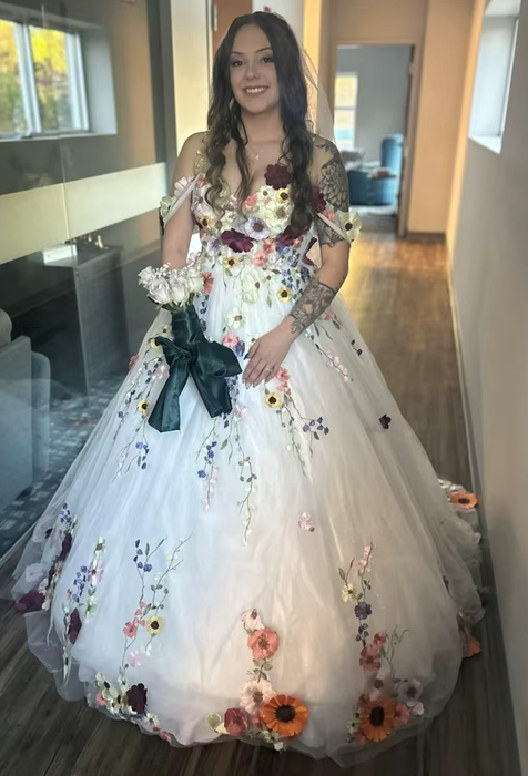 Dramatic 3DFlower Boho Wedding or Ceremony Ball Gown Dress
