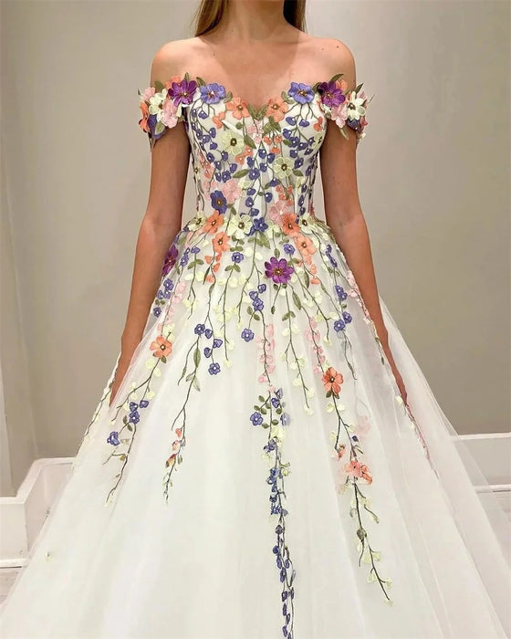 Beautiful Summer Flower Boho A-Line Wedding or Ceremony Dress