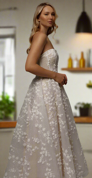 Casual Cold Shoulder Tea Length Nude Wedding Dress with Bolero