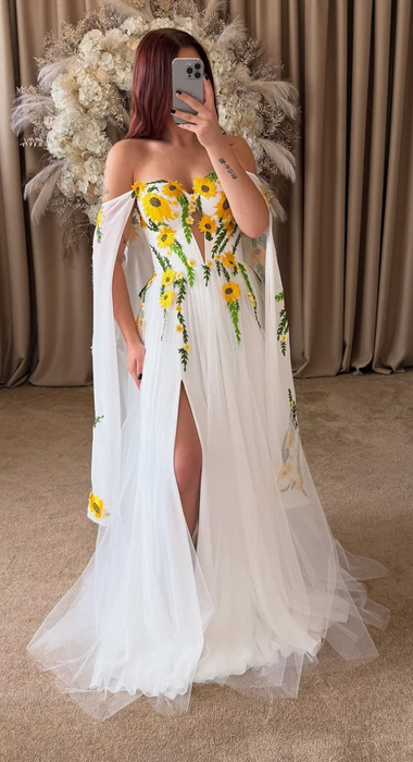 Summer Sunflowers Boho Chiffon Wedding or Ceremony Dress