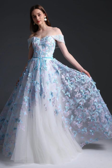 Blue Butterfly Boho Chiffon Wedding or Ceremony Dress