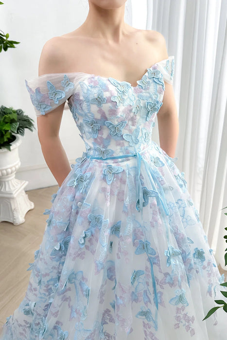 Blue Butterfly Boho Chiffon Wedding or Ceremony Dress