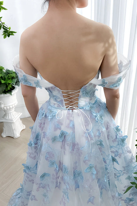 Blue Butterfly Boho Chiffon Wedding or Ceremony Dress