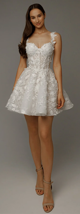 Pretty 3D Flower Boho Mini Wedding or Reception Dress with Detachable Straps