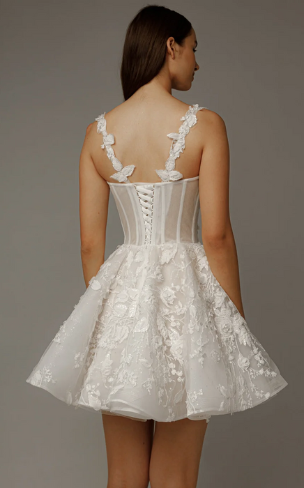 Pretty 3D Flower Boho Mini Wedding or Reception Dress with Detachable Straps