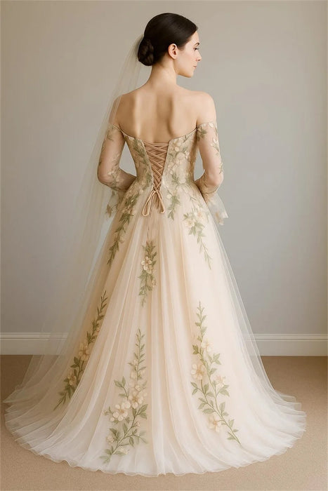 Pretty Informal Beige Flower Boho Wedding or Ceremony Dress