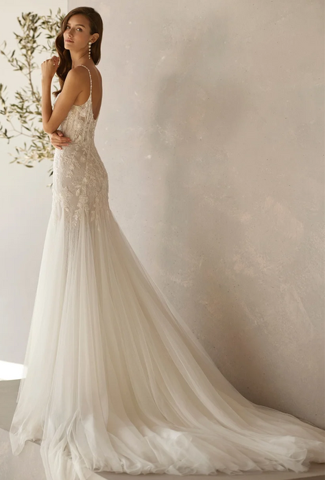 Lightweight Beach Boho Casual Wedding Dress with Beaded Pearl Straps