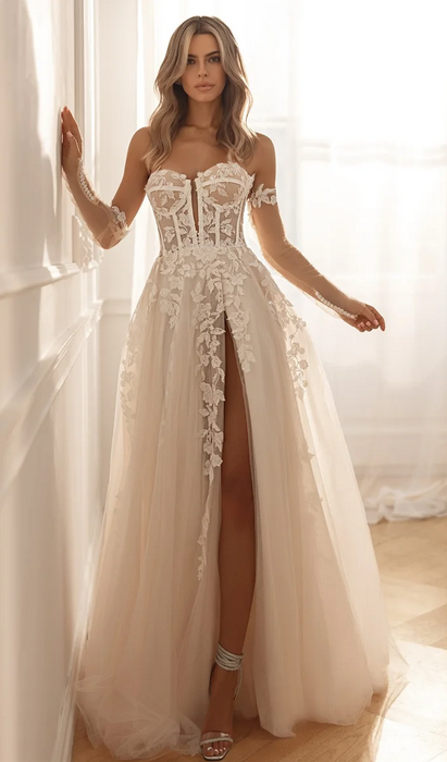 Ethereal Lightweight Beach Boho Wedding Dress with Floral Lace