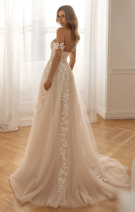 Ethereal Lightweight Beach Boho Wedding Dress with Floral Lace